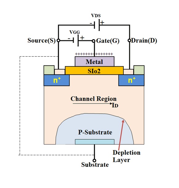 Gate-Controlled Channel Formation in an N-Channel MOSFET